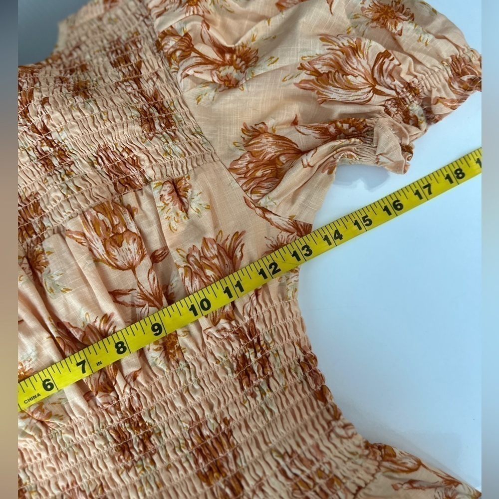 NEW Sabo Skirt Charlize Floral Puff Sleeve Mini Dress Pastel Orange Sz XS - Picture 11 of 13